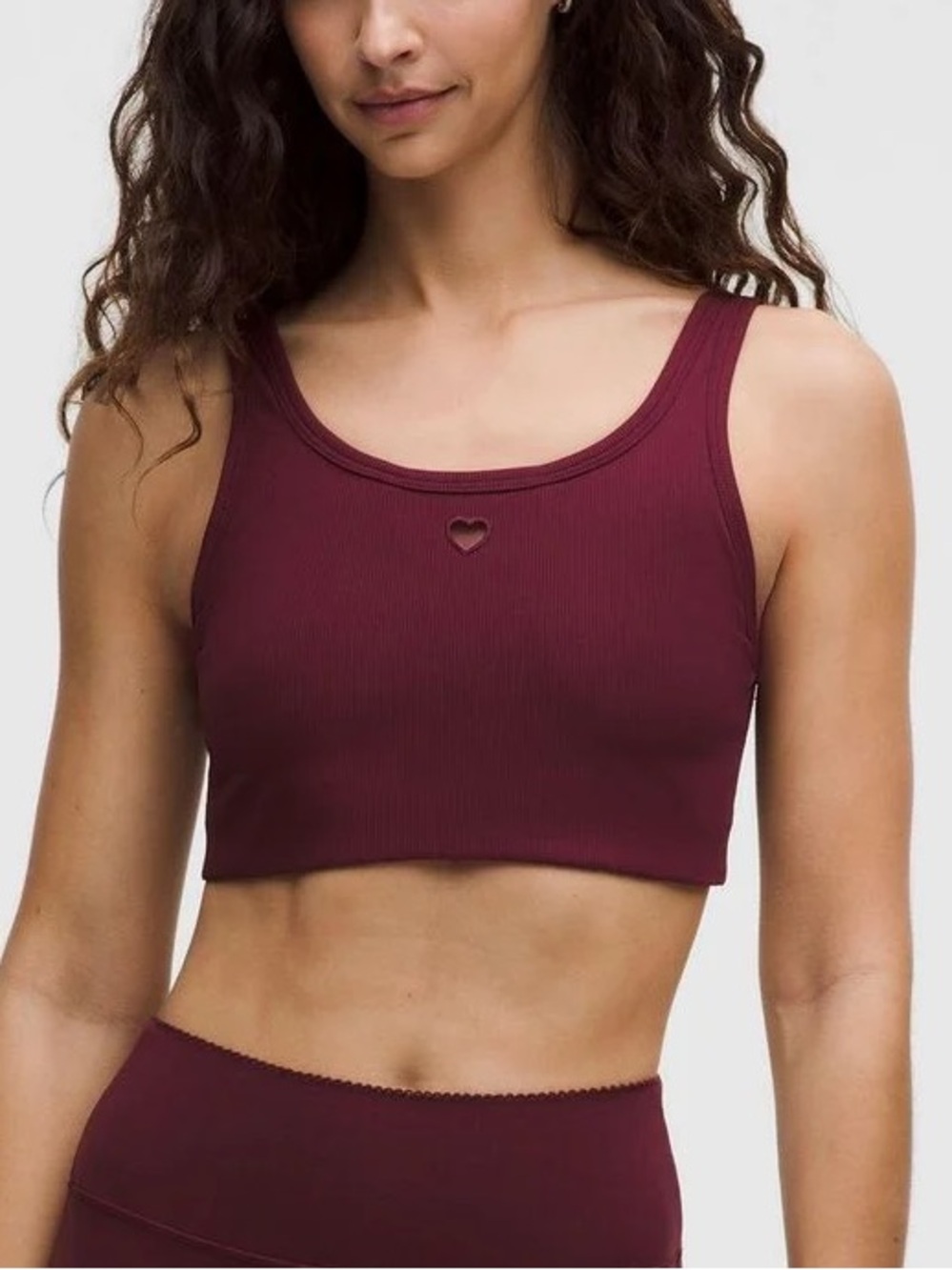 Lululemon Nulu Ribbed Scoop-Neck Bra, B/C Cup Heart cutout burgundy bay Large